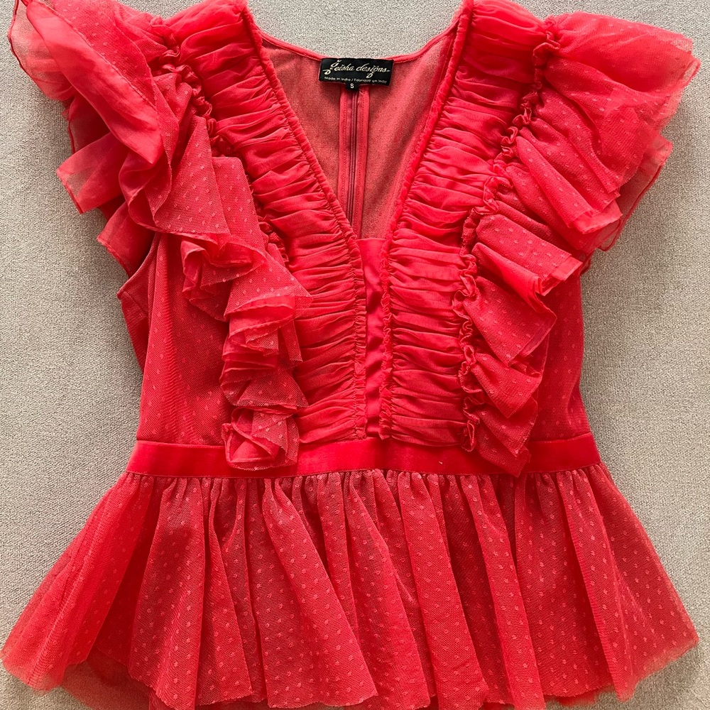 Anthropologie Red Ruffle Blouse
